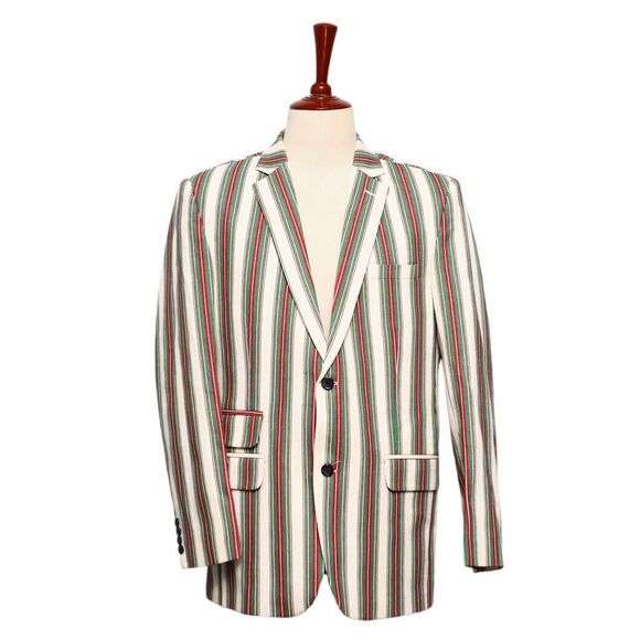 Mens Blazer Green Red White Striped Formal Party Jacket Christmas Sport Coat 42R